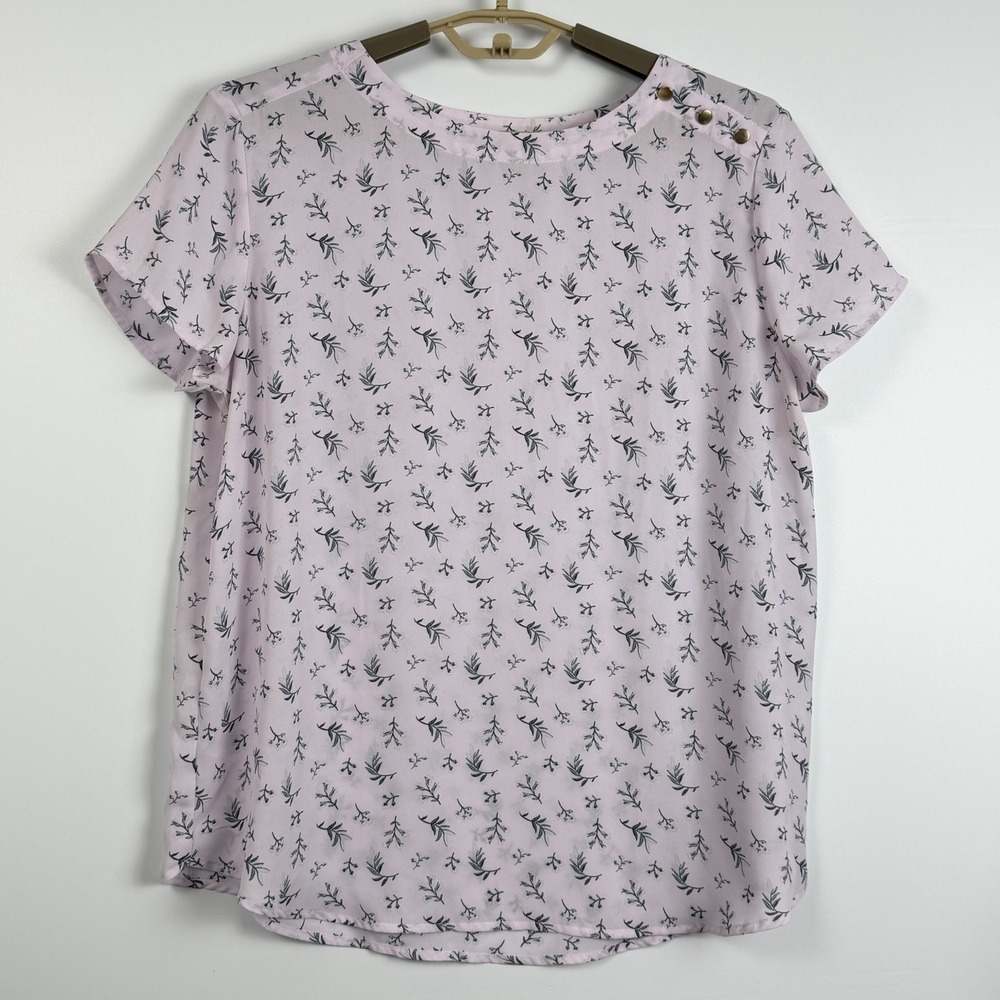LOFT Outlet Womens Lavender Floral Leaf Print Button Shoulder Blouse Top Large